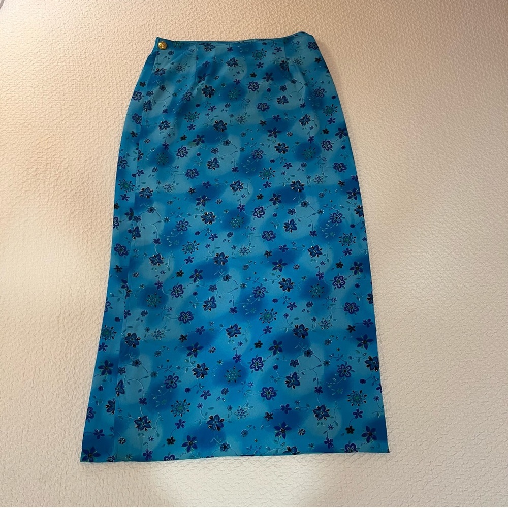 Blue Floral Midi Skirt